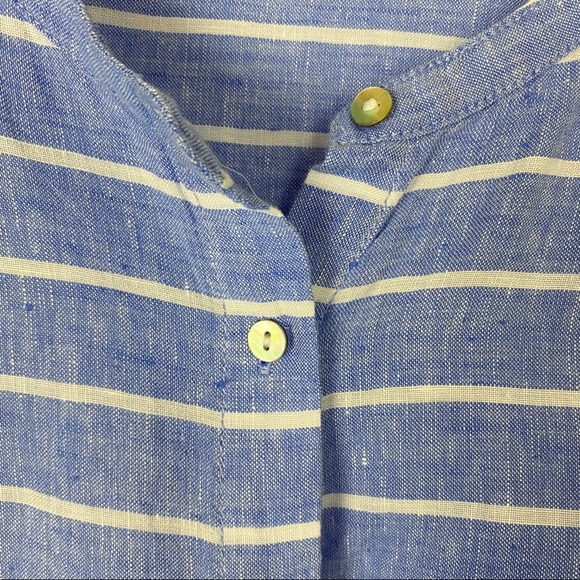 C&C CALIFORNIA 100% Linen Blue Stripe Button-Front Blouse Small Boxy Coastal - Picture 7 of 11